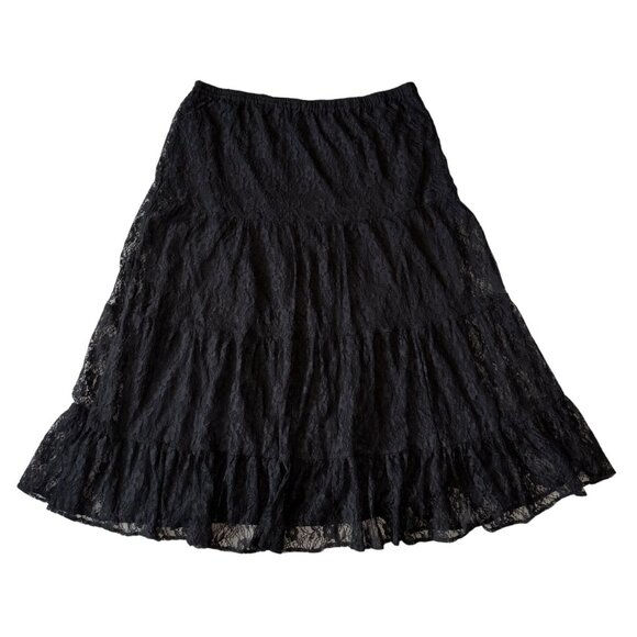 White Stag Ladies XL Black Lace Long Tiered Skirt Elastic Waist Boho PlusSize - Picture 1 of 6